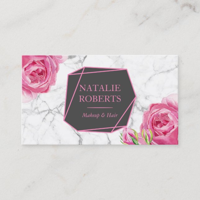 Makeup Artist Hair Salon Geometric Floral Marble Business Card (Front)