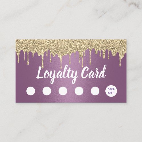 Makeup Artist Hair Salon Gold Drips Modern Purple Loyalty Card