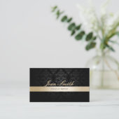 Makeup Artist Hair Salon Gold Striped Black Damask Business Card (Standing Front)