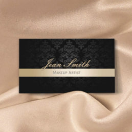 Makeup Artist Hair Salon Gold Striped Black Damask Business Card