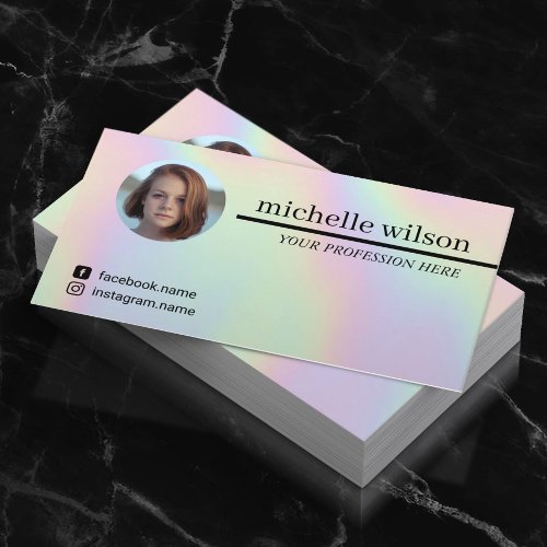 Makeup Artist Hair Salon Holographic Photo Business Card