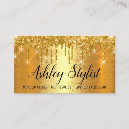 Makeup Artist Hair Salon Lash Drips Elegant  Gold Business Card