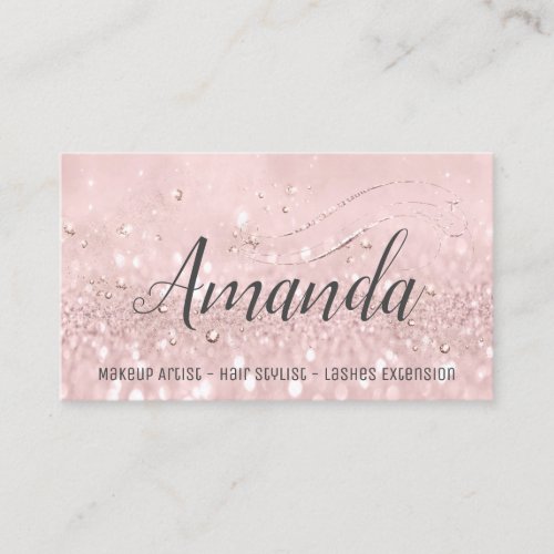 Makeup Artist Hair Salon Lash  Event Pink Glitter Business Card