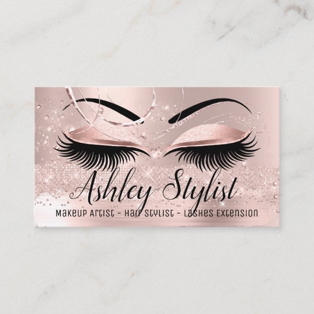 Makeup Artist Hair Salon Lash  Extension Rose Brow Business Card (Front)