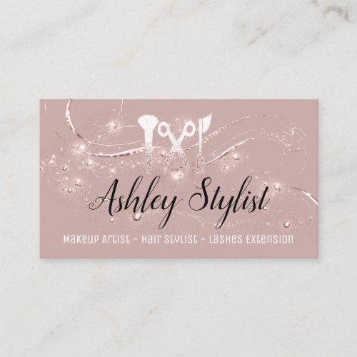 Makeup Artist Hair Salon Lash Scissors Rose Business Card