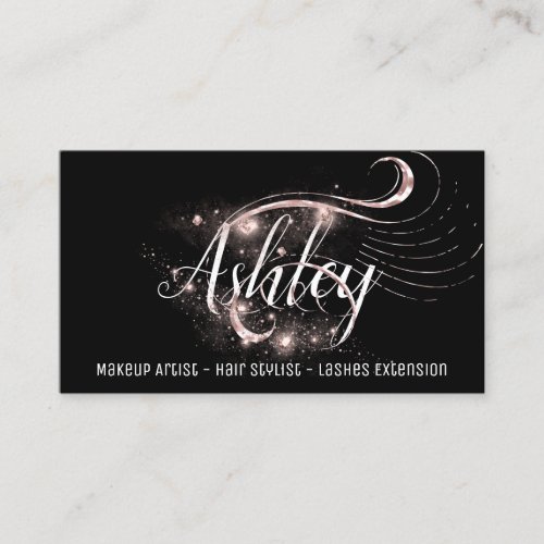 Makeup Artist Hair Salon Lashes Pink Rose Black Business Card