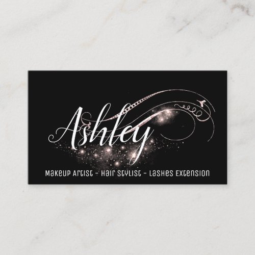 Makeup Artist Hair Salon Lashes Pink Rose Black Business Card