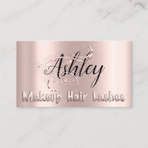 Makeup Artist Hair Salon Lashes Pink Rose Glitter Business Card