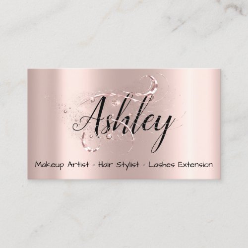 Makeup Artist Hair Salon Lashes Pink Rose Script Business Card