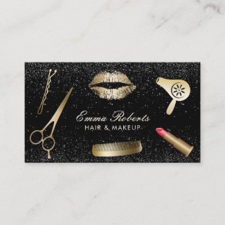 Makeup Artist Hair Salon Modern Black Glitter Business Card