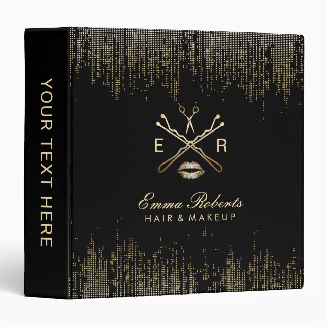 Makeup Artist Hair Salon Modern Gold Sequins 3 Ring Binder (Front/Spine)