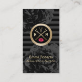 Makeup Artist & Hair Salon Modern Stripes Floral Business Card (Front)