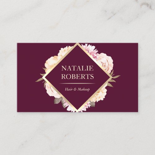 Makeup Artist Hair Salon Vintage Floral Burgundy Business Card