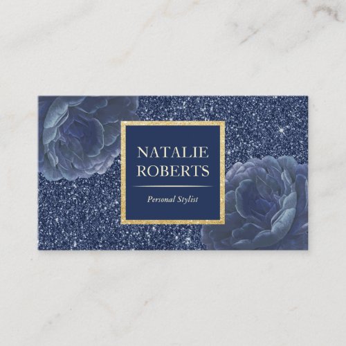 Makeup Artist Hair Salon Vintage Navy Floral Business Card