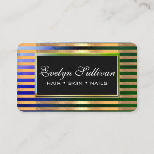 Makeup Artist Hair Skin Nails Care Green Stripes Business Card