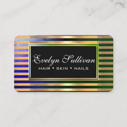 Makeup Artist Hair Skin Nails Care Green Stripes   Business Card