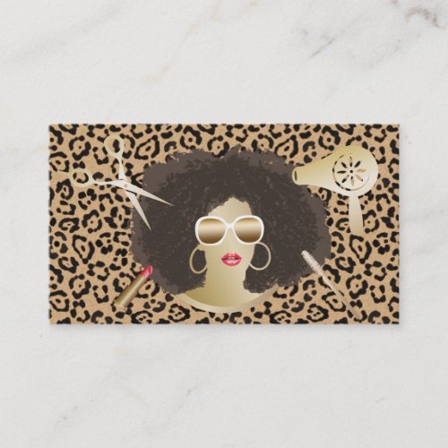 Makeup Artist Hair Stylist Afro Beauty Leopard Business Card