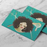 Makeup Artist Hair Stylist Afro Beauty Turquoise Business Card