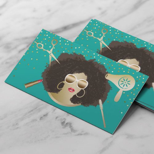 Makeup Artist Hair Stylist Afro Beauty Turquoise Business Card