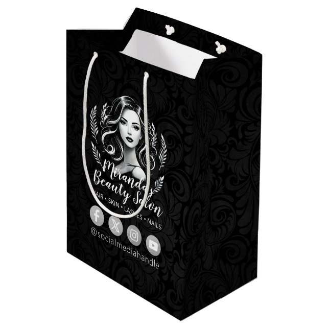 Makeup Artist Hair Stylist Beauty Salon Lash Brows Medium Gift Bag (Back Angled)