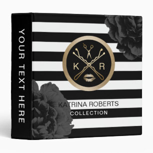 Makeup Artist Hair Stylist Black Floral Modern Binder