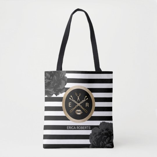 Makeup Artist Hair Stylist Black Fl Stripes Tote Bag Zazzle Makeup Artist Hair Stylist Black Fl