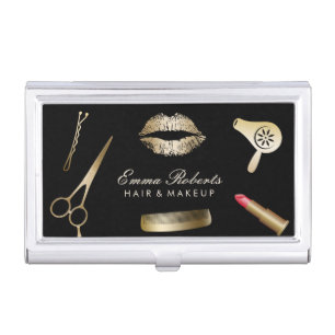 Makeup Artist Hair Stylist Black Gold Beauty Salon Business Card Case