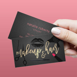 Makeup Artist Hair Stylist Black &amp; Gold Typography Business Card