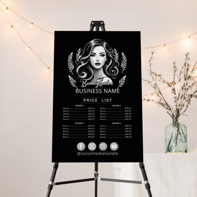 Makeup Artist Hair Stylist Black White Price List Foam Board (In Situ (Stand))