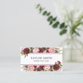 Makeup Artist Hair Stylist Burgundy Blush Floral Business Card (Standing Front)