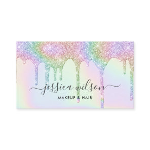 Makeup artist hair stylist chic holographic drips business card