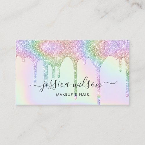 Makeup artist hair stylist chic holographic drips business card