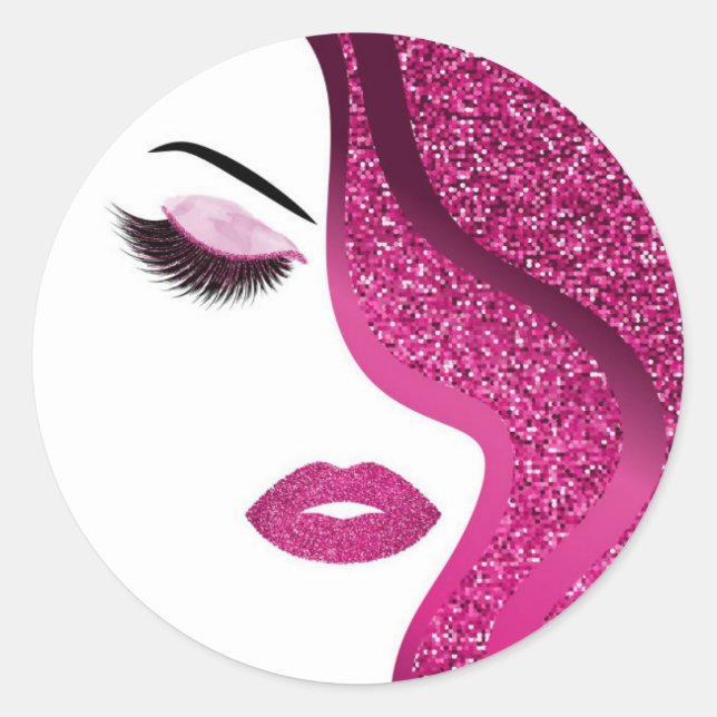 Makeup Artist  Hair Stylist Dark Pink Glitter Classic Round Sticker (Front)