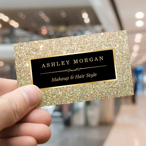 Makeup Artist Hair Stylist Funky Gold Glitter Business Card