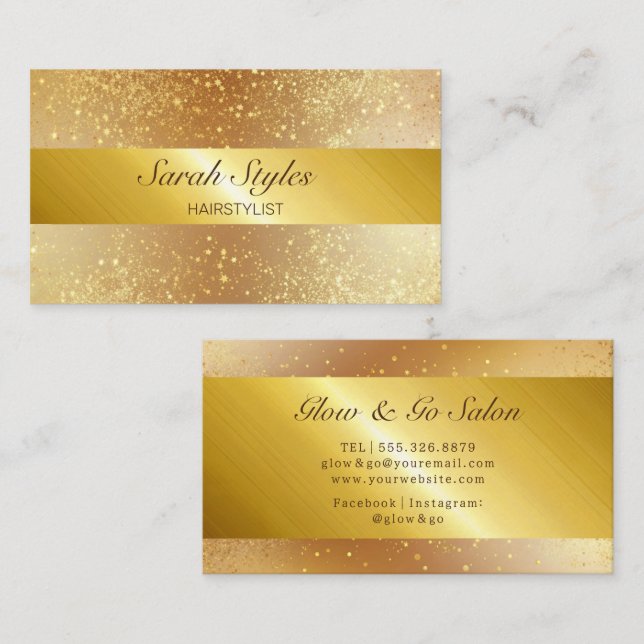 Makeup Artist Hair Stylist Glam Gold Glitter Stars Business Card (Front/Back)
