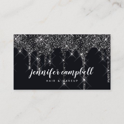 Customizable Makeup artist hair stylist glitter drips black business card