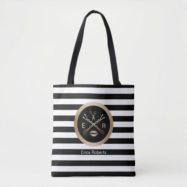 Makeup Artist Hair Stylist Gold Beauty Logo Modern Tote Bag (Front)
