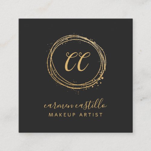 Makeup Artist Hair Stylist Gold Black Minimalist Square Business Card