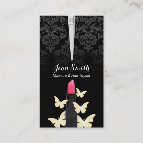 Makeup Artist Hair Stylist Gold Butterflies Salon Business Card