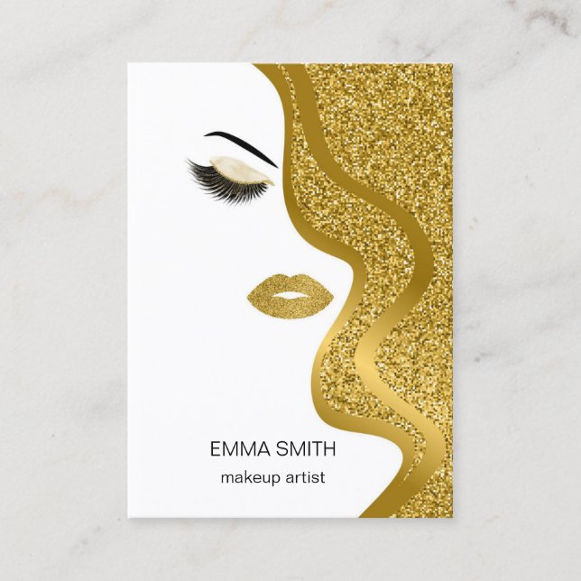 Makeup Artist  Hair Stylist Gold Glitter Business  Business Card (Front)