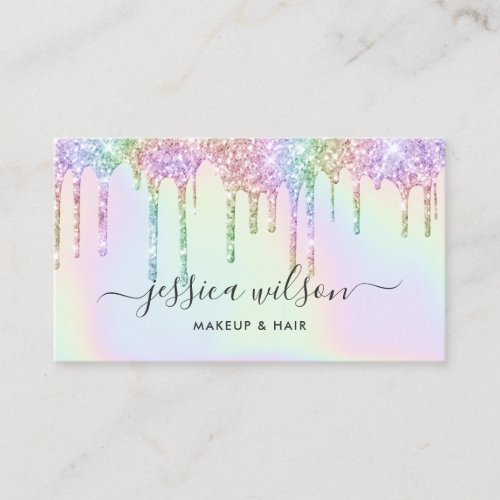 Makeup artist hair stylist holographic drips chic business card