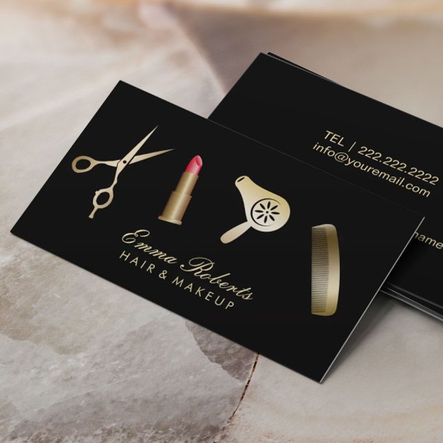 Makeup Artist & Hair Stylist Modern Beauty Salon Business Card (Creator Uploaded)