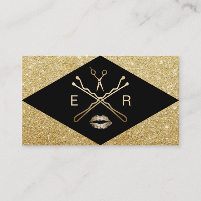 Makeup Artist Hair Stylist Modern Black & Gold Business Card (Front)