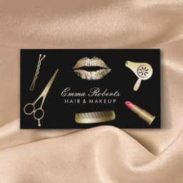 Makeup Artist Hair Stylist Modern Black &amp; Gold Business Card
