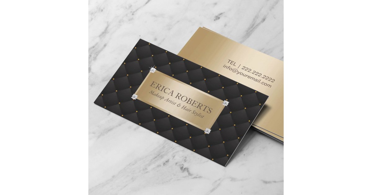 Makeup Artist Hair Stylist Modern Black & Gold Business Card | Zazzle