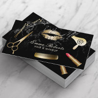 Makeup Artist Hair Stylist Modern Black Marble Business Card