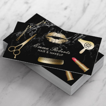 Makeup Artist Hair Stylist Modern Black Marble Business Card by cardfactory at Zazzle