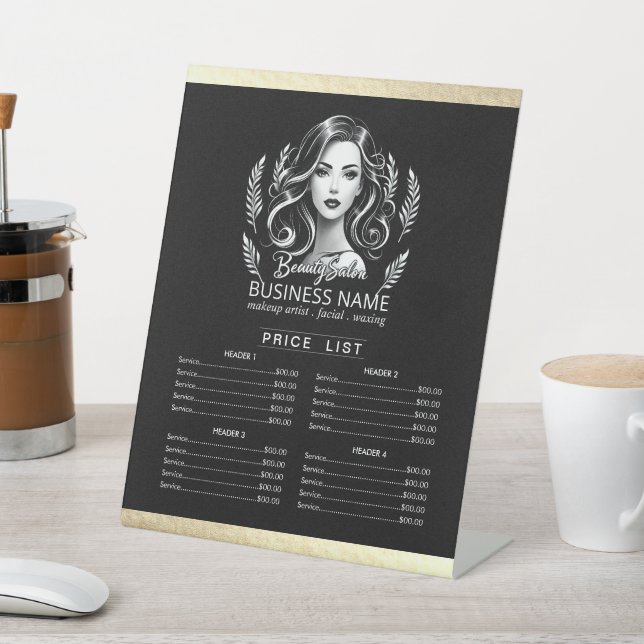 Makeup Artist Hair Stylist Modern Black Price List Pedestal Sign (In SItu)