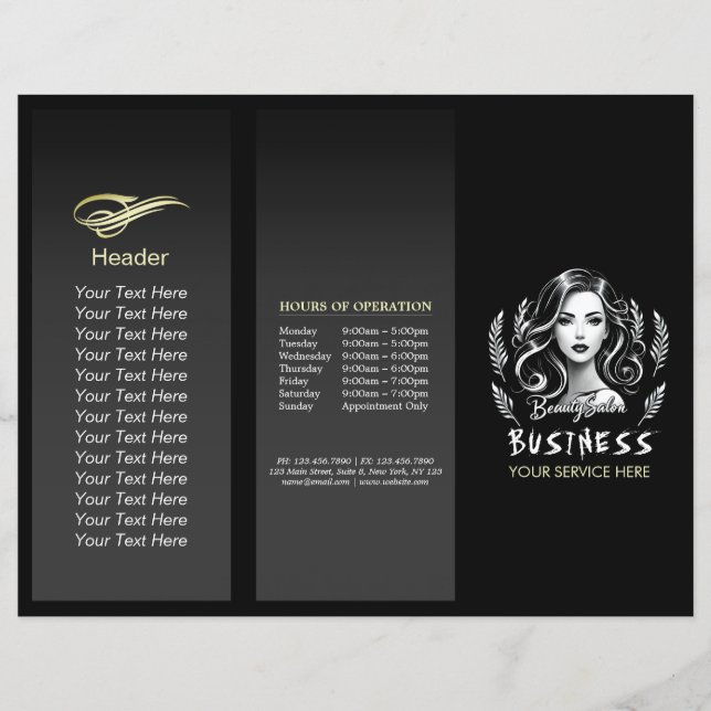 Makeup Artist Hair Stylist Modern Black White Gold (Front)