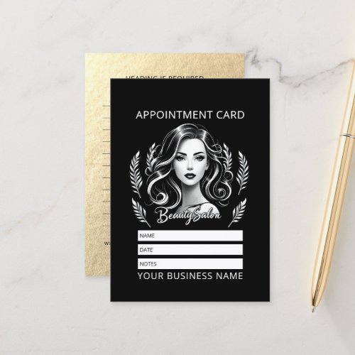 Makeup Artist Hair Stylist Modern Black White Gold Appointment Card